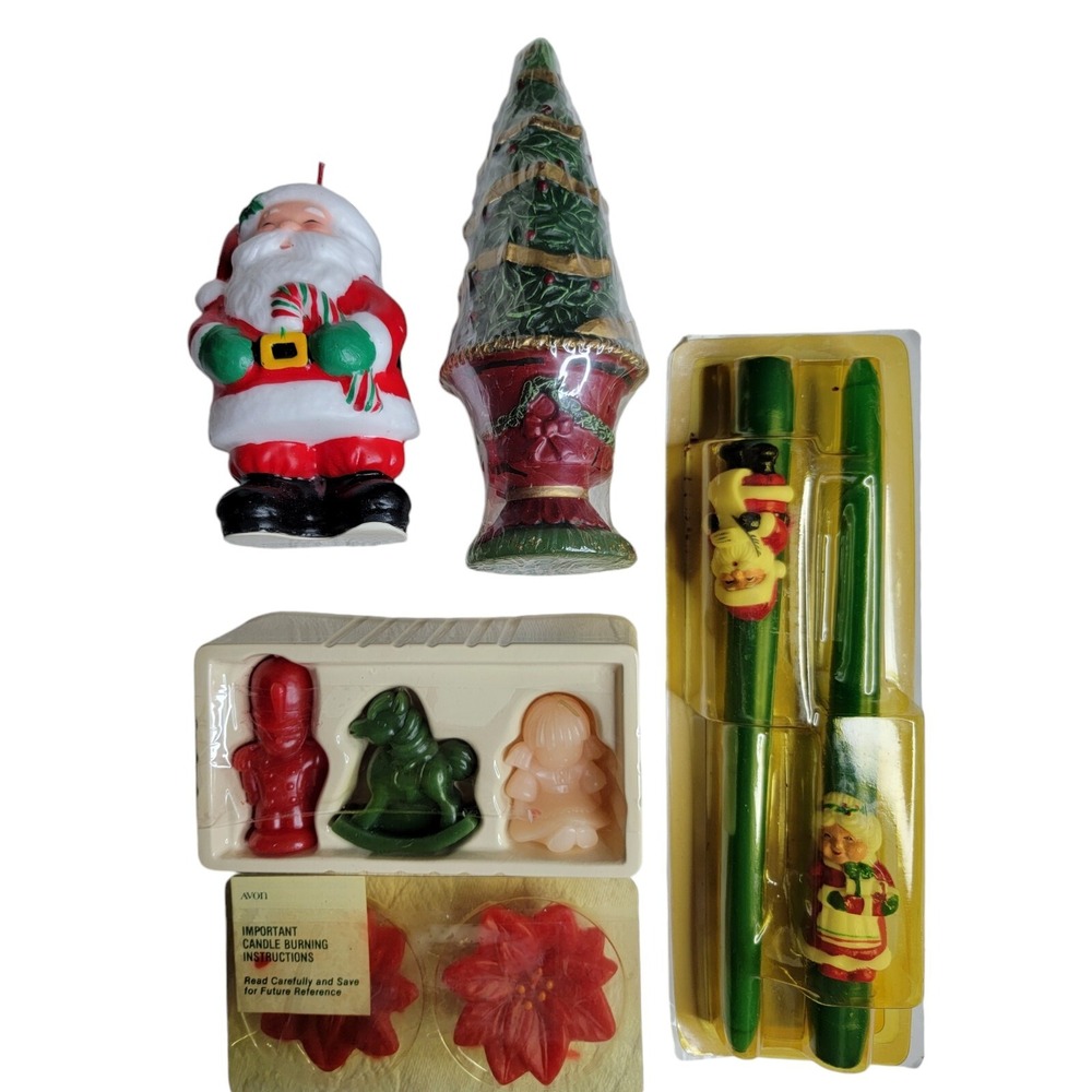 Big Christmas Candle Lot 9 New Santa Nutcracker Poinsettia Topiary Mrs. Claus